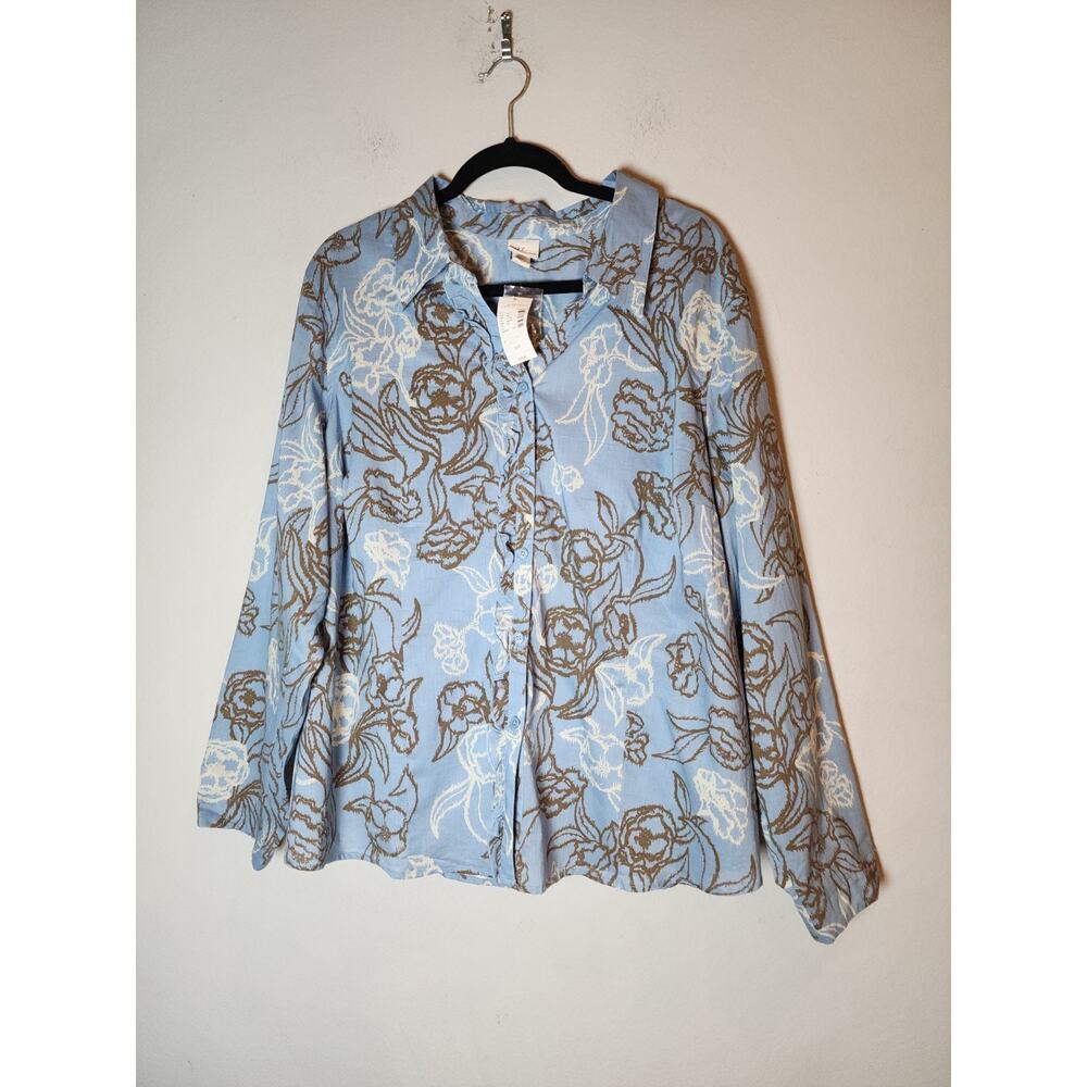 NWT Venezia Lane Bryant Cotton Button Shirt Lined Blue Floral Size 22/24 3X